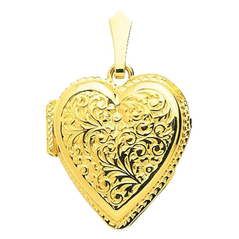 750/1000 Yellow Gold Heart Photo Locket Pendant, 22 x 23 mm - Emanessence