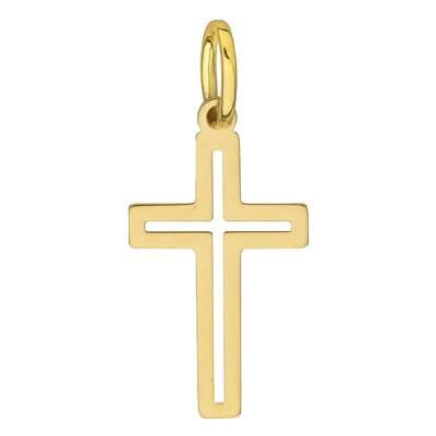 750/1000 Yellow Gold Open-Work Rounded Edges Cross Pendant - Vandona