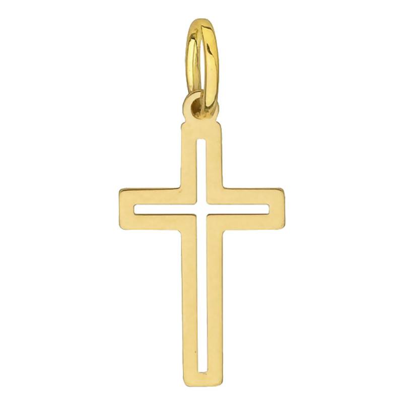 750/1000 Yellow Gold Open-Work Rounded Edges Cross Pendant - Vandona