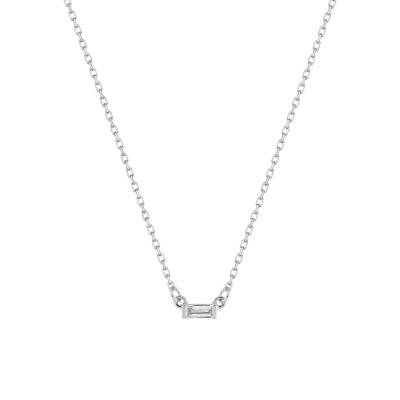750/1000 White Gold & Baguette Diamond Necklace 0.05 ct, 40 cm to 42 cm - Emanessence