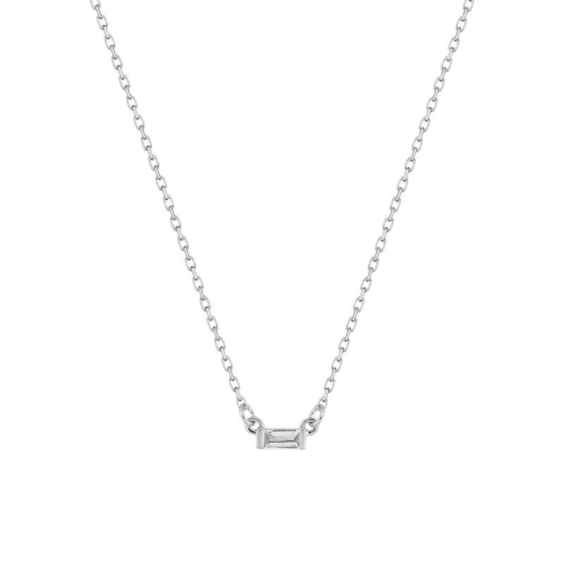 750/1000 White Gold & Baguette Diamond Necklace 0.05 ct, 40 cm to 42 cm - Emanessence