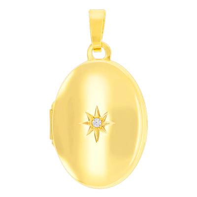 Polar Star Oval Photo Pendant in 375/1000 Yellow Gold & Cubic Zirconia - Emanessence