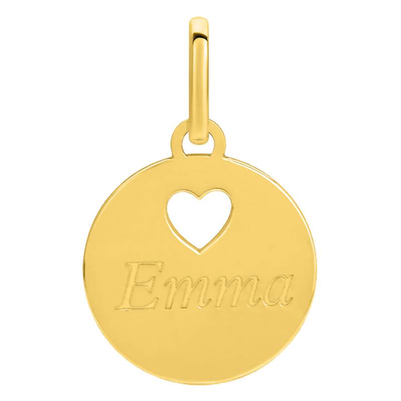 Customizable Heart Coin Pendant in Yellow Gold 375 or 750, Diameter 12 mm - Emanessence