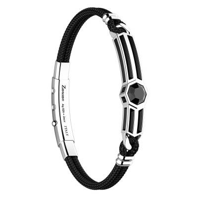 Bracelet Cosmostone Onyx Noir, Argent 925 & Kevlar, Longueur 19 cm à 20 cm - ESB133 - Zancan