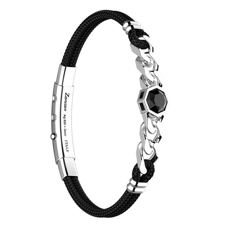 925 Sterling Silver & Kevlar & Black Onyx Cosmostone Bracelet, 19 cm to 20 cm - ESB132 - Zancan