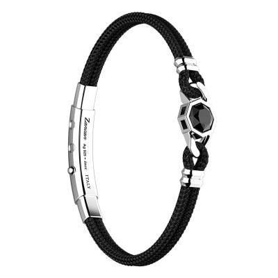 Bracelet Cosmostone Onyx Noir, Argent 925 & Kevlar, Longueur 19 cm à 20 cm - ESB131 - Zancan