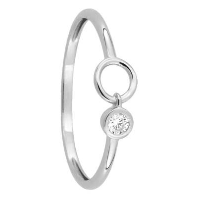 Bague Or Blanc 750 Anneau & Diamant Rond 0,06 ct - Emanessence