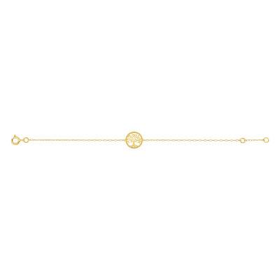 Bracelet Arbre de Vie en Or Jaune 375, Longueur 16.5 à 18 cm, Largeur 1,20 mm - Emanessence