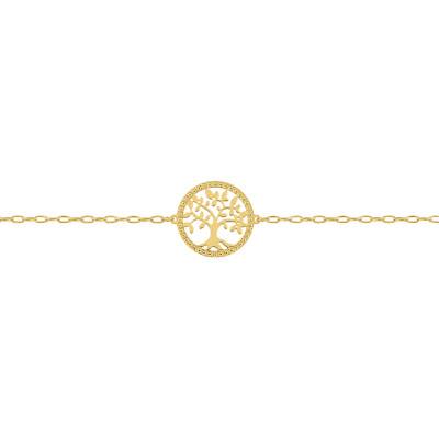 Bracelet Arbre de Vie en Or Jaune 375, Longueur 16.5 à 18 cm, Largeur 1,20 mm - Emanessence