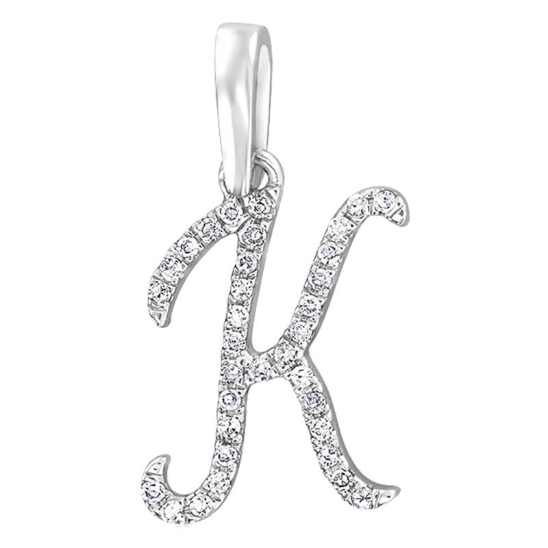 750 White Gold Letter K Pendant & Diamonds - Allegoria