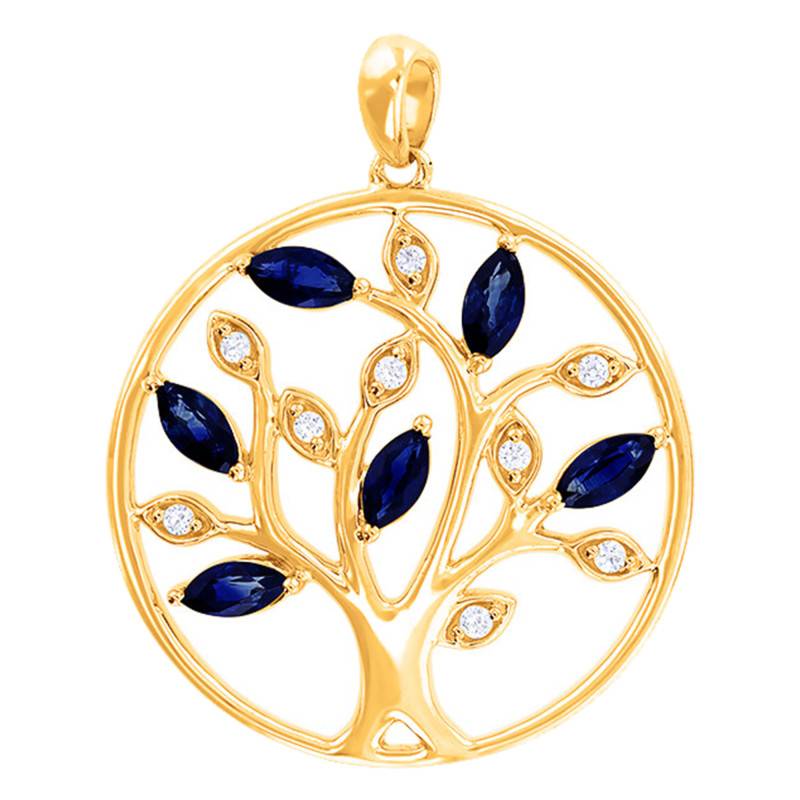 Yellow 375 or 750/1000 Gold Tree Pendant with Diamonds & Sapphires, 20 mm Diameter - Aurora