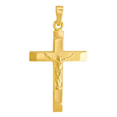 750/1000 Yellow Gold Hollow Crucifix Pendant 37mm - Vandona