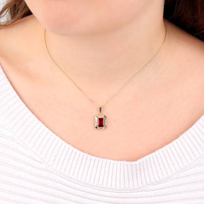 Pendentif Esprit Art Déco Grenat & Diamants 0,15 ct en Or Jaune 750 - Les Valentines