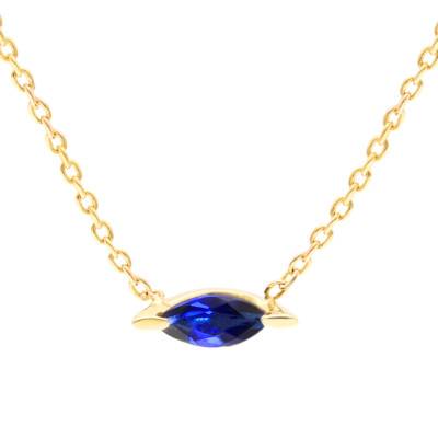 Collier Navette Saphir & Or Jaune 750, Longueur 41 cm - Les Valentines