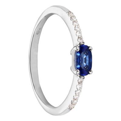 Bague Or Blanc 750, Saphir Ovale 0,29 ct, Diamants 0,06 ct - Les Valentines