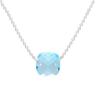 Collier Topaze Bleue en Or Blanc 750, Longueur 42 cm - Les Valentines