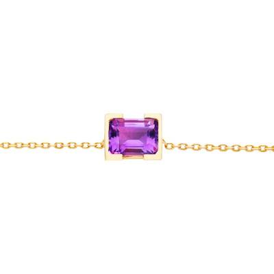 Bracelet Oméga Améthyste en Or Jaune 750, Longueur 17,5 cm, Largeur 1 mm - Les Valentines