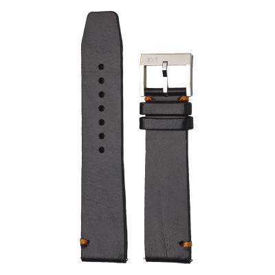 Black Leather Polished Buckle Watch Strap 22 mm - Belchengruppe