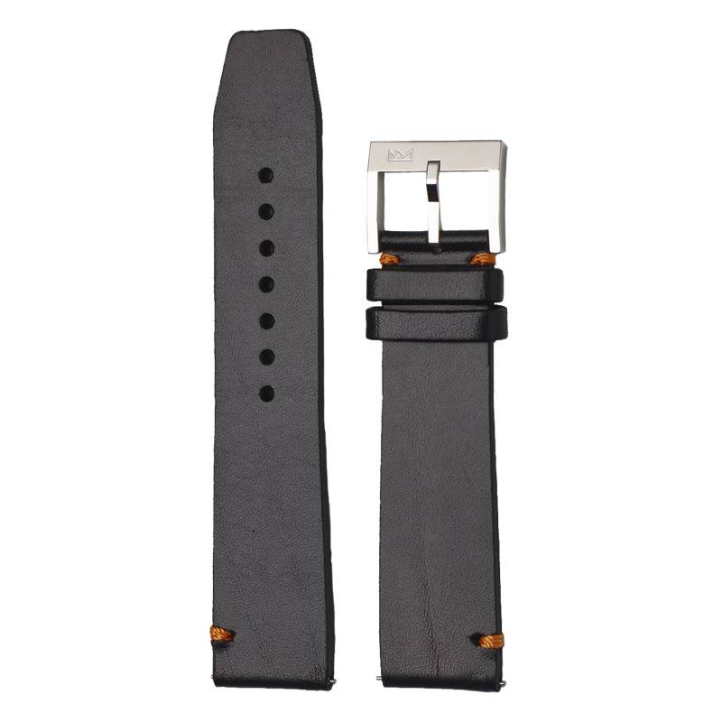 Black Leather Polished Buckle Watch Strap 22 mm - Belchengruppe