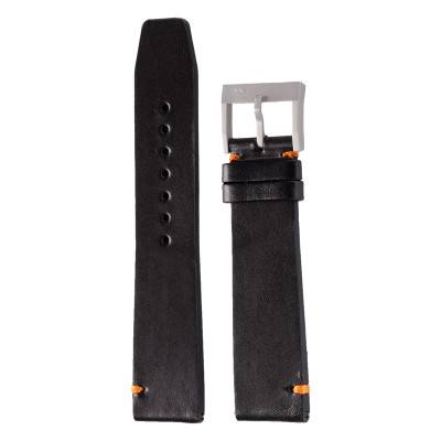Black Leather Microbead Buckle Watch Strap 22 mm - Belchengruppe