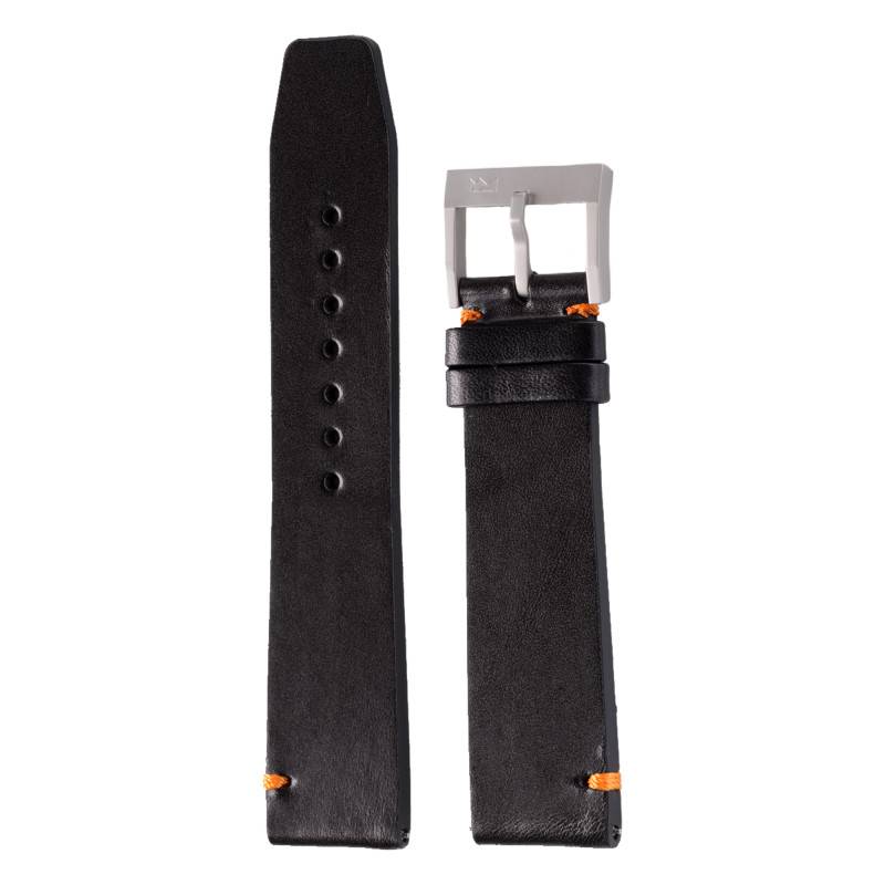 Black Leather Microbead Buckle Watch Strap 22 mm - Belchengruppe