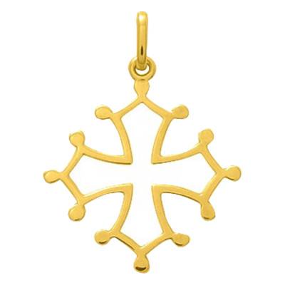 750/1000 Yellow Gold Open-Work Solid Wire Occitan Cross, 19 x 22 mm - Emanessence