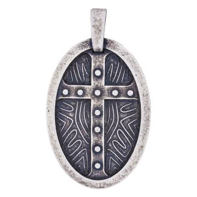 925 Silver Oval Cross Shield Pendant - Emanessence