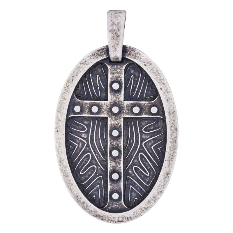 925 Silver Oval Cross Shield Pendant - Emanessence