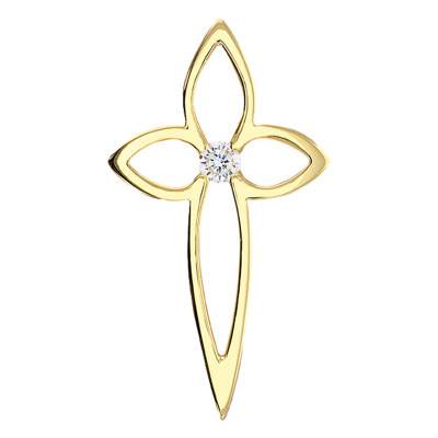 375/1000 Yellow Gold & Cubic Zirconia Floral Cross Pendant - Vandona