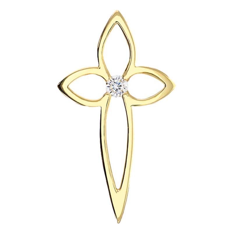 375/1000 Yellow Gold & Cubic Zirconia Floral Cross Pendant - Vandona