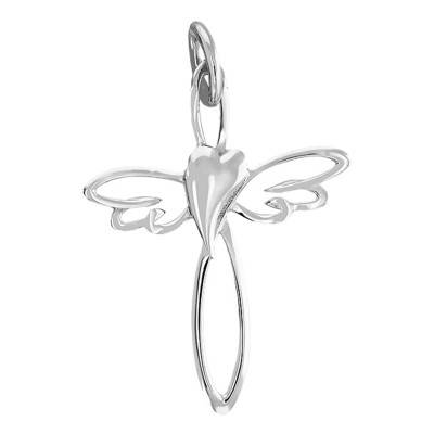 Pendentif croix ailée et coeur Or Blanc 375 - Vandona
