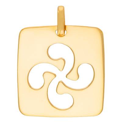 Yellow Gold 375/1000 or 750/1000 Square Plate Openwork Basque Cross Pendant - Rosatella