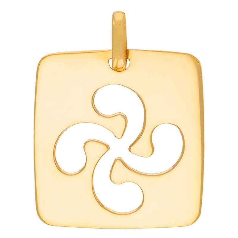 Yellow Gold 375/1000 or 750/1000 Square Plate Openwork Basque Cross Pendant - Rosatella