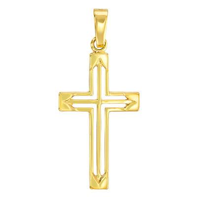 750/1000 Yellow Gold Double Cross Pendant - Vandona
