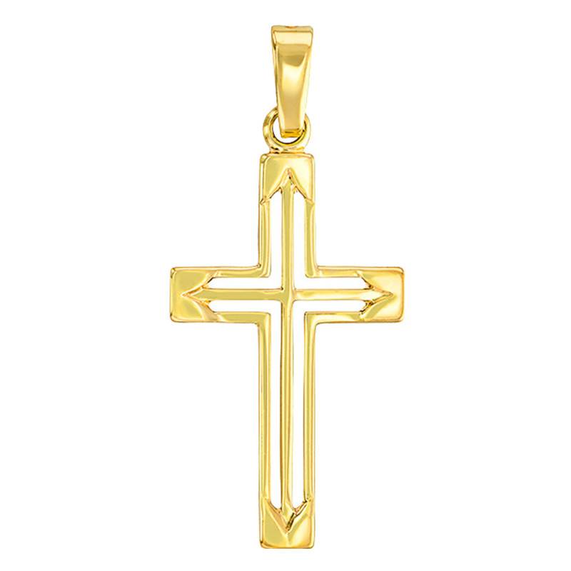 750/1000 Yellow Gold Double Cross Pendant - Vandona