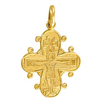 375/1000 Yellow Gold Rounded Edge Cross Pendant - Vandona