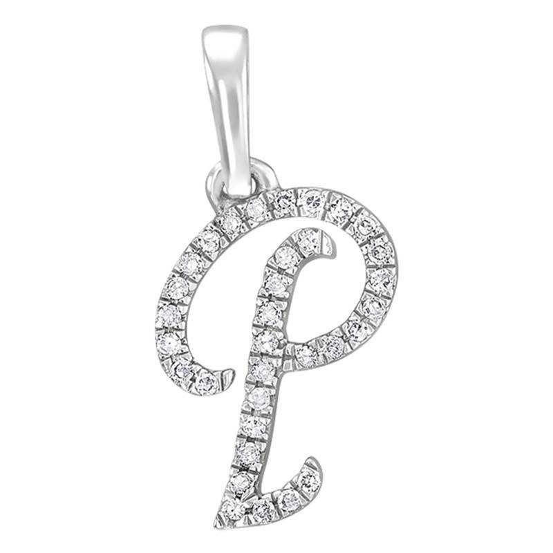 750/1000 White Gold & Diamond Letter P Pendant - Allegoria