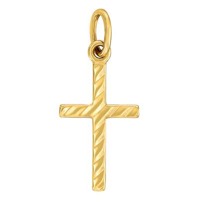 750/1000 Yellow Gold Tilted Ridged Cross Pendant - Vandona