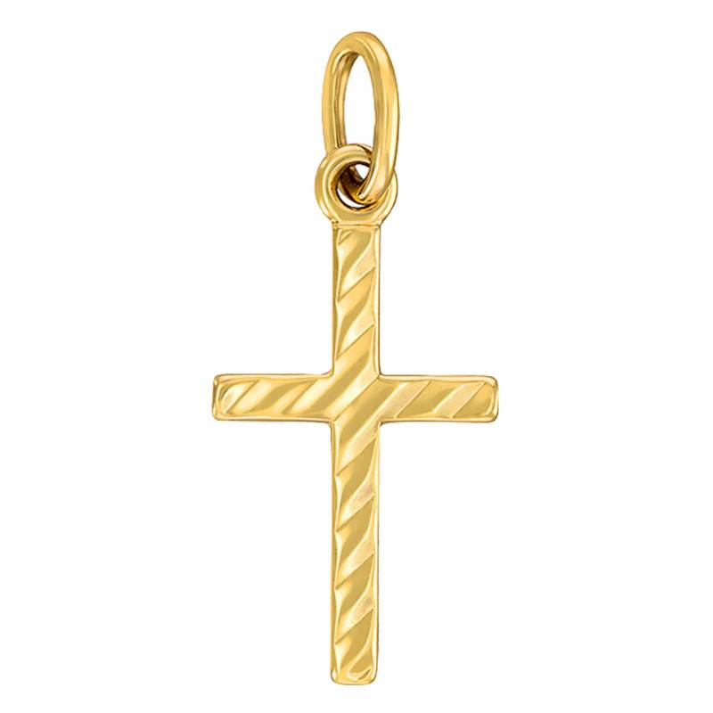 750/1000 Yellow Gold Tilted Ridged Cross Pendant - Vandona