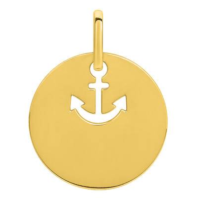 Pendentif jeton motif ancre en Or Jaune 750, Diamètre 15 mm - Emanessence