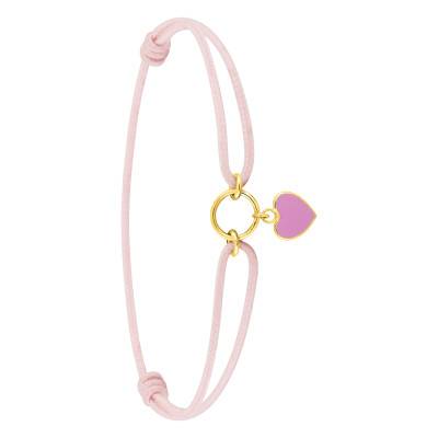 Bracelet Cordon & Coeur Rose, en Or Jaune 375, Largeur 1,10 mm - Bambins