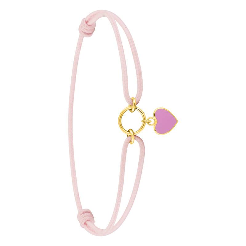 375/1000 Yellow Gold Pink Heart Cord Baby ID Bracelet, Width 1.10 mm - Bambins