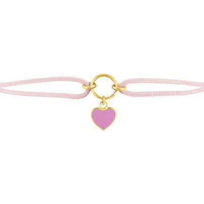 375/1000 Yellow Gold Pink Heart Cord Baby ID Bracelet, Width 1.10 mm - Bambins