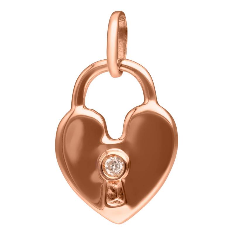 Pendentif Coeur Cadenassé en Or Rose 375 & Diamant 0,02 ct, Dimension 10 x 13 mm - Emanessence