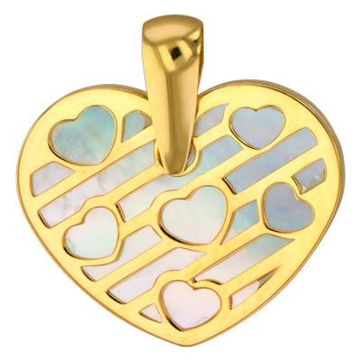 750/1000 Yellow Gold & Mother-of-Pearl Small Hearts Pendant - Lucas Lucor - Lucas Lucor