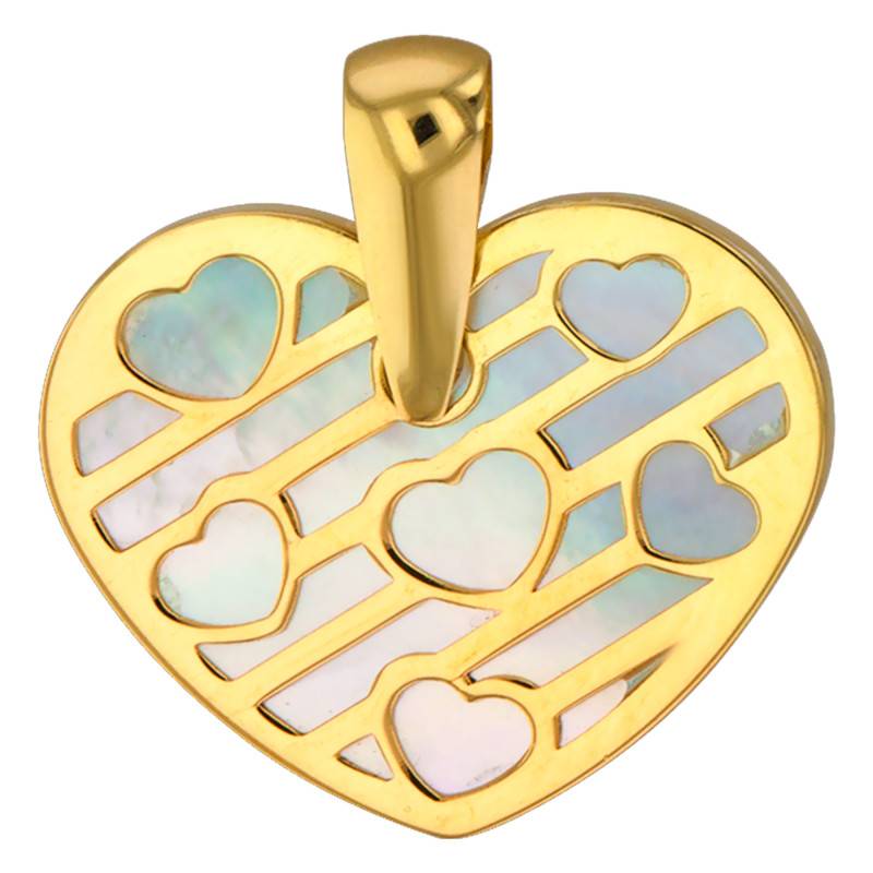 750/1000 Yellow Gold & Mother-of-Pearl Small Hearts Pendant - Lucas Lucor - Lucas Lucor