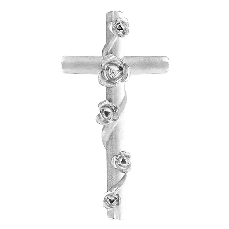 375 Grey Gold Cross and Roses Pendant - Vandona