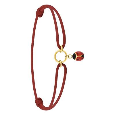 375/1000 Yellow Gold Ladybug Cord Bracelet, Width 1.10 mm - Bambins