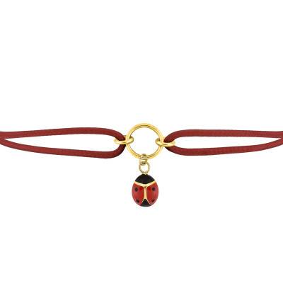 375/1000 Yellow Gold Ladybug Cord Bracelet, Width 1.10 mm - Bambins