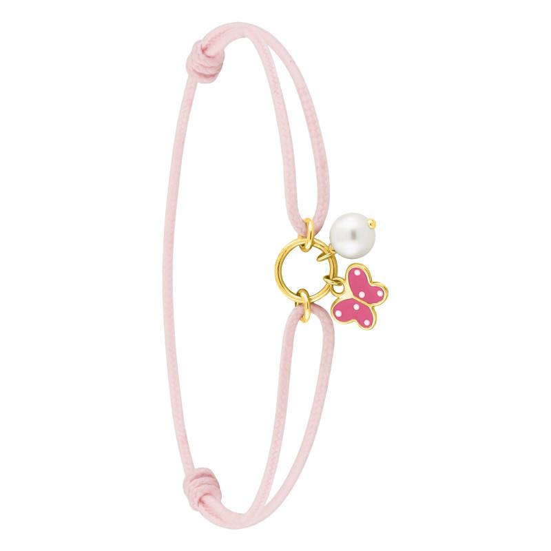 375/1000 Yellow Gold Pink Butterfly & Pearl Cord Baby ID Bracelet, Width 1.10 mm - Bambins